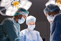 A group of surgeons in an operating room at a hospital