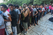 Refugees lined up