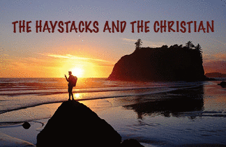 The title of this month's lead article is THE HAYSTACKS AND THE CHRISTIAN. Hiker Watching sunset over the ocean surf at Ruby Beach, Olympic National Park, Washington.
