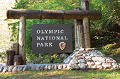 The Olympic National Park sign near Lake Cushman Hoodsport Washington USA.