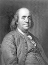 Engraved portrait of Benjamin Franklin. Engraving by H. B. Hall in 1868