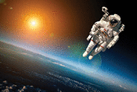 An astronaut in outer space against the backdrop of the planet earth