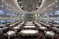 A magnificent open dining room on board a cruise ship