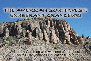 The title of this month's lead article is The American Southwest: Exuberant Grandeur. The scene is a rock wall alongside a road in the canyon area.