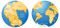 the landmass Pangaea and the present continents