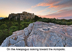 View of Acropolis from Areopagus hill, Athens.