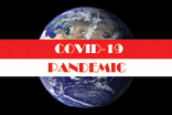 Earth with text concerning the coronavirus pandemic.