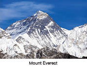 Top of Mount Everest from Gokyo valley with southern saddle 