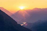 Sunset in mountain landscape