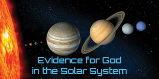 The title of this article is 'Evidence for God in the Solar System,' with a distortied picture of our solar system.