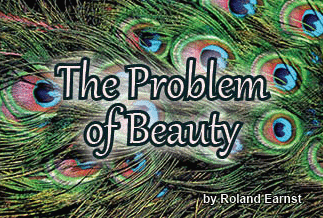The title of this article is 'The Problem of Beauty,' showing a Peacock tail.