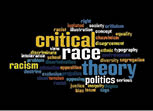 Word cloud with Critical Race Theory concept, isolated on a black background.