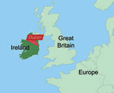 A map of Ireland and Great Britain.