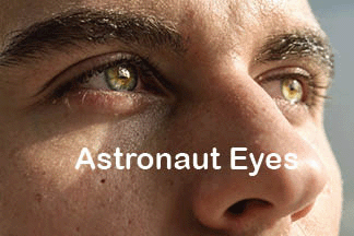 The title of this article is ASTRONAUT EYES with a picture of Close-up shot of man's eye.
