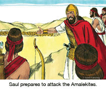 King Saul and his army set an ambush for the Amalekites.