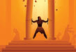 Samson pushing the pillars of the temple apart.