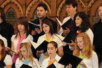 Members of the Liszt Ferenc Music School Choir singing.