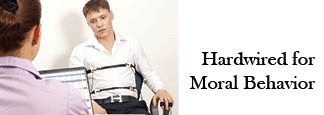 The title of this article is HARDWIRED FOR MORAL BEHAVIOR with a picture of a man taking a lie detector test.