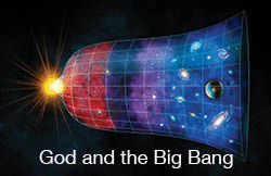 The title of this article is GOD AND THE BIG BANG with a picture of the expansion of the universe from the Big Bang to the present.
