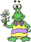 Green monster holding flowers