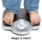 Scale with the words--weight or mass?