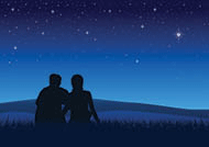A couple looking at a starry night sky.