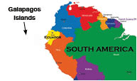 Map showing where the Galapagos Islands are in relation to South America.
