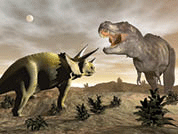 Two dinosaurs preparing to fight.